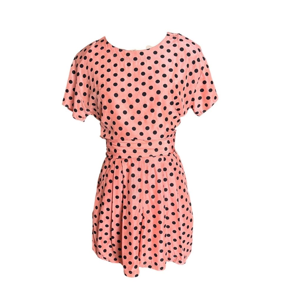 Polka Dot Wooga Shorts and Top Set w/ Sleeve Belted Pockets 90s S Peach Vintage - Picture 2 of 9
